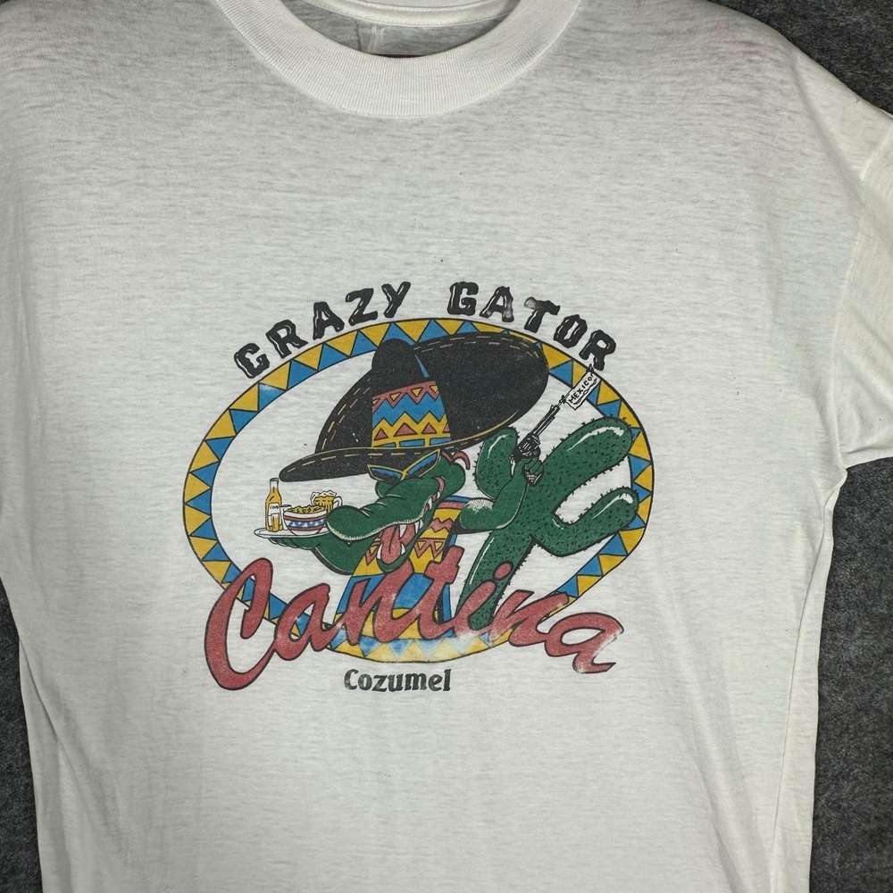 Vintage 80s Single Stitch Tee Crazy Gator Cantina Cozumel T Shirt Men's‎ Large - Picture 2 of 16